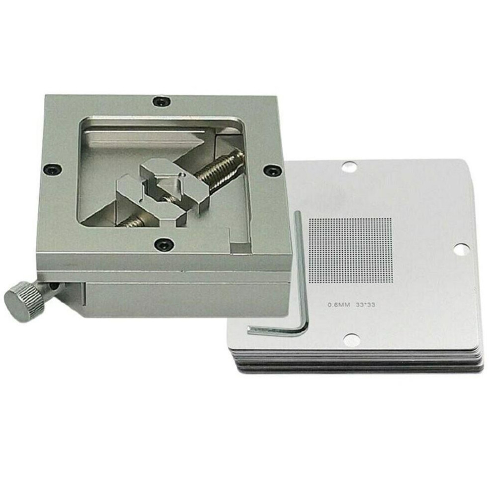 (BGA jig + 10pcs stencils) Advanced Reball Station Fixture Jig with 90mm Heavy Duty Clamp PCB Template
