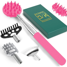 VOMEP Back Scratcher Pink, 4 Heads,Extendable Metal Gift for Women Men
