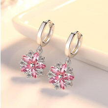 (C) Mode Kind 925 Silber rosa Zirkonia süße Blume Ohrringe Mädchen Frauen schöne Huggies Ohrringe
