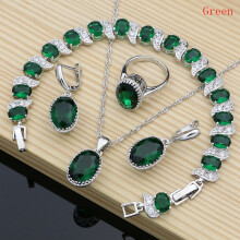 (Grün6) Natürlicher 925er Silberschmuck Roter Geburtsstein Charm Schmuck Sets Damen Ohrringe/Anhänger/Halskette/Ring/Armbänder