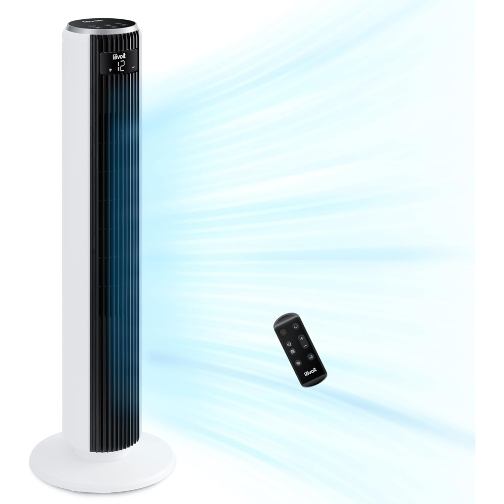 LEVOIT 20dB Silent Tower Fan, 26ft/s Powerful Cooling Fan with DC Motor, 26W Energy, Remote Control, 4 Modes 12 Speeds