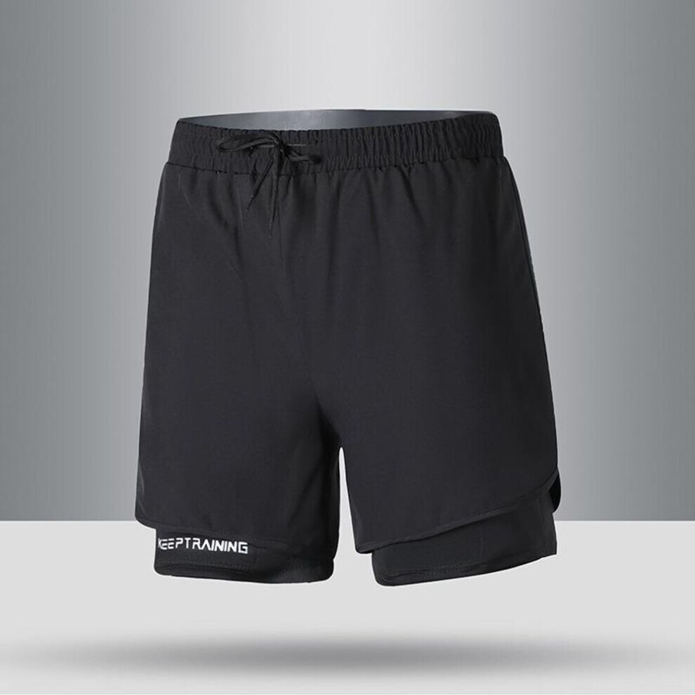 (noir, 5XL) Short de bain de fitness trois-quarts à séchage rapide pour hommes avec doublure