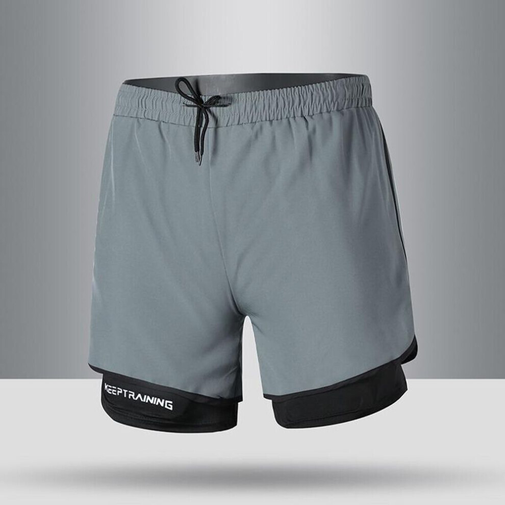 (gris, 5XL) Short de bain trois-quarts de fitness avec doublure pour hommes à séchage rapide