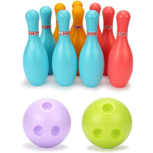 (multicolore, 17*5,5*3,5 cm, L) Set da bowling con 10 coni e 2 palline, palline da bowling in plastica