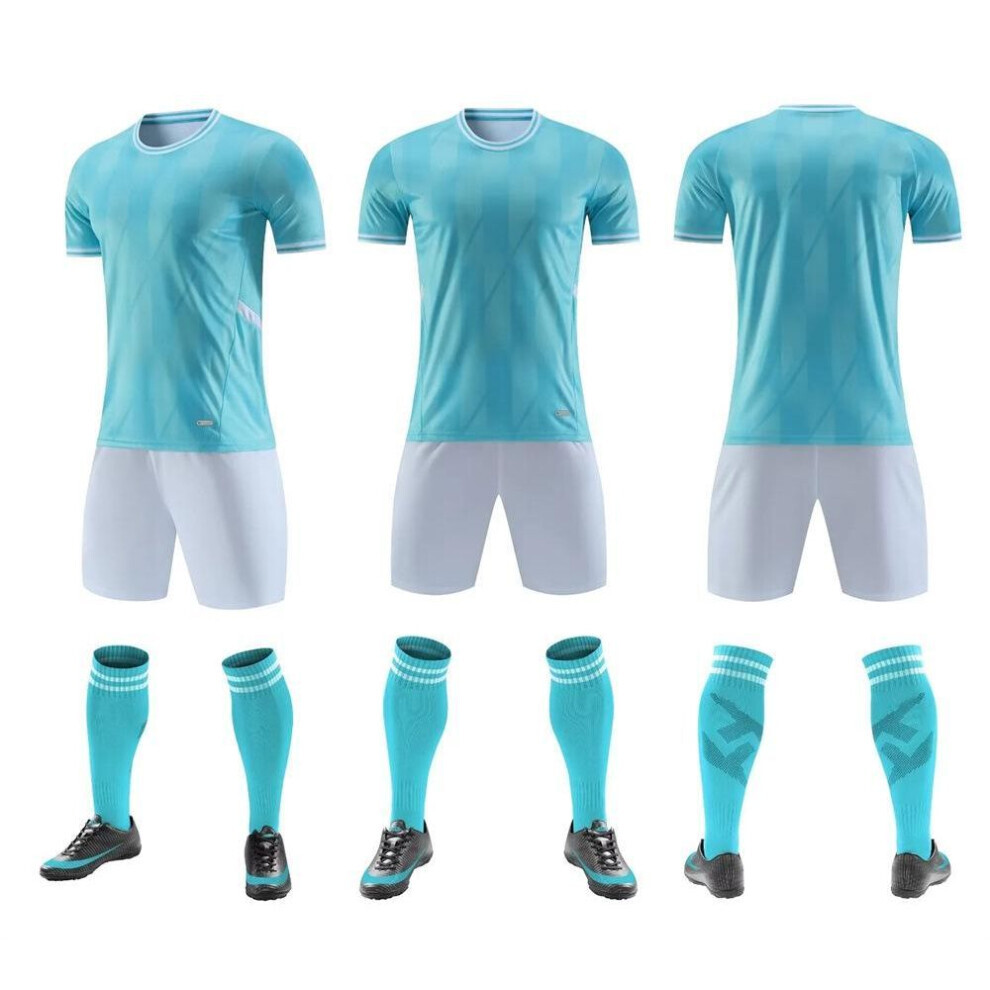 (light blue, 2XL) Unisex Football Training Jerseys With Prints For Adults & Kids - Short-sleeved Sports Uniforms For Schools