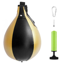 (nero, oro) Sacco da boxe in similpelle, per allenamento MMA Muay Thai, con pompa di gonfiaggio.