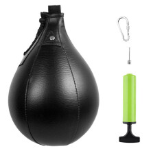 (nero) Boxe Speed Ball in pelle PU MMA Muay Thai Training Strike Bag Kit Boxe Punch Ball con pompa