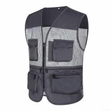 (grigio scuro, 3XL) Gilet multitasche da uomo in tessuto di poliestere traspirante e rete