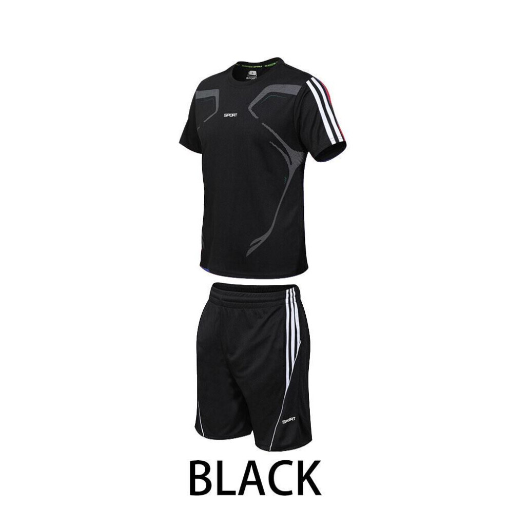 (noir, XXXXXL) Costume d'été décontracté pour homme, T-shirt à manches courtes, short, vêtements de sport de rue pour homme