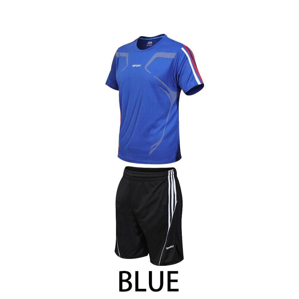 (bleu, XXXL) Tenue d'été décontractée pour homme, T-shirt à manches courtes, short, tenue de sport de ville pour homme