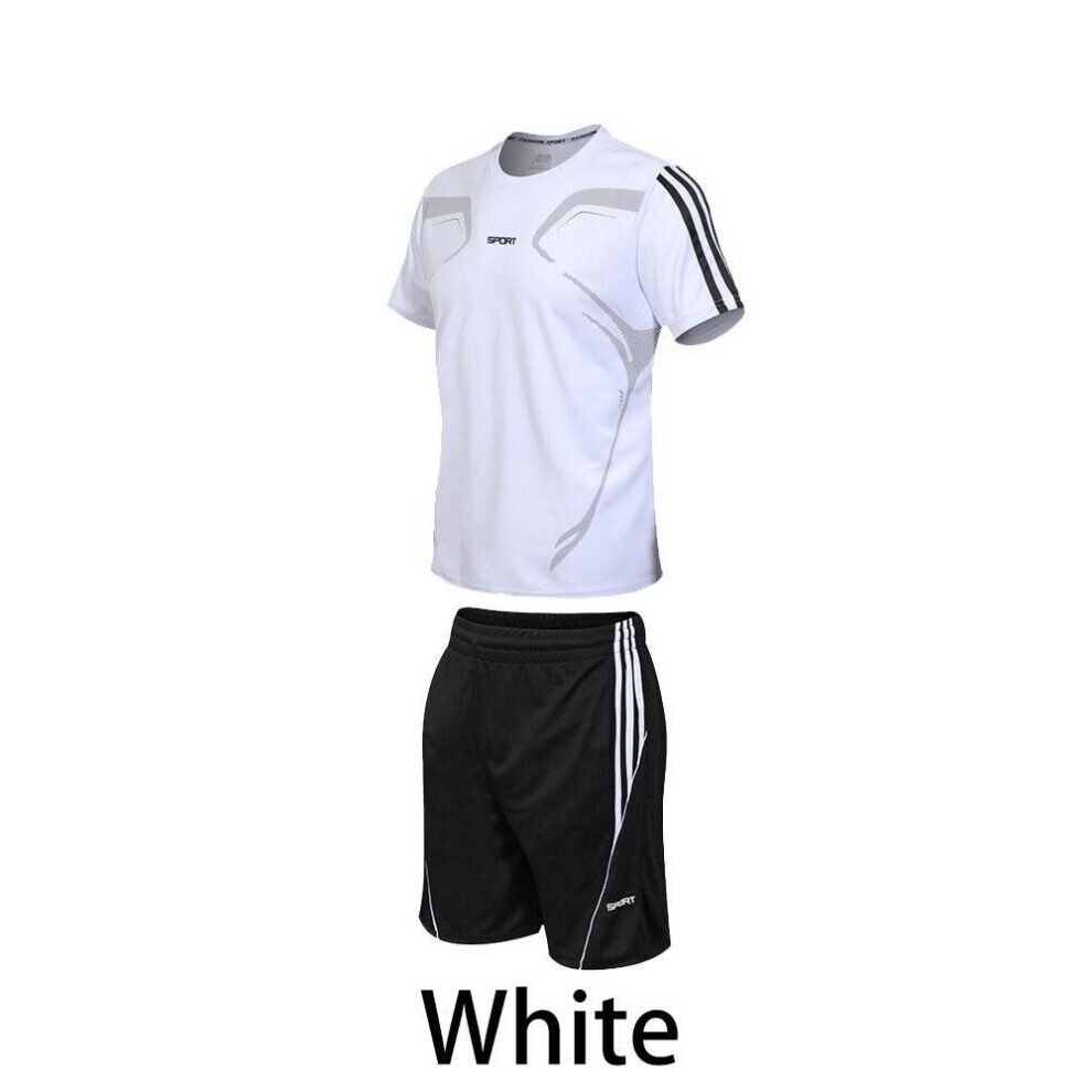 (blanc, XXXL) Tenue d'été décontractée pour hommes T-shirt à manches courtes Tenue de sport de rue pour hommes
