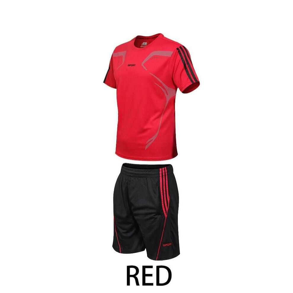 (rouge, XXXL) Costume d'été décontracté pour homme - T-shirt à manches courtes - Short - Costume de sport de rue pour homme