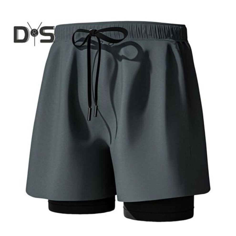 (gris, L) Short de bain d'été pour homme avec poches de compression imprimées à taille élastique et cordon de serrage