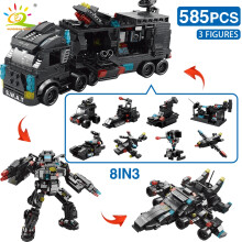 (585 pièces) 695 pièces 8 en 1 SWAT Police Command Truck Blocs de construction City Helicopter Modèle Briques