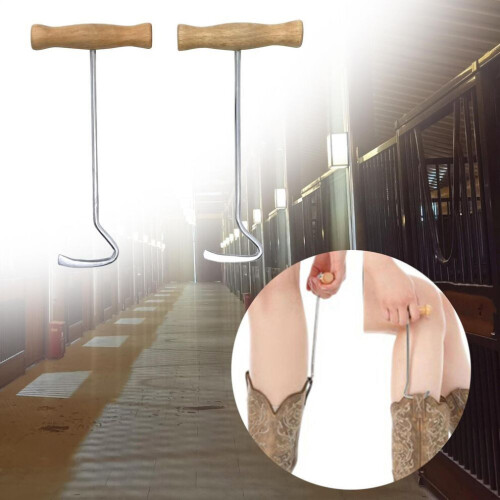 2 Pieces Horse Boot Pulls Hooks Wood Handle Iron Equestrian Tools Men Women Comfortable