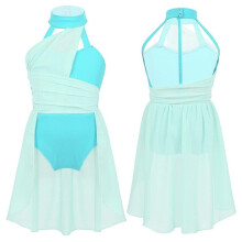 (mintgroen, 10-12 jaar) Meisjes mouwloos uitgesneden rug Lyrical Dance Chiffon Leotard Jurk Schaatskostuum