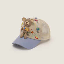 (Casquette en maille gris clair) Casquette de baseball ajustable pour bébé, motif ours mignon, pour garçons et