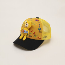 (Casquette en maille jaune) Casquette de baseball ajustable pour bébé, motif ours mignon, pour garçons et filles
