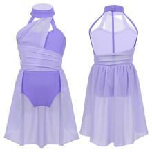(lavendel, 14-16 jaar) Meisjes mouwloos uitgesneden rug lyrische dans chiffon leotard jurk schaatskostuum