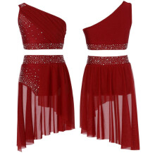 (bordeauxrood, 15-16 jaar) Meisjes 2-delige dansoutfit Ballet Gymnastiek Leotard Atletische crop top