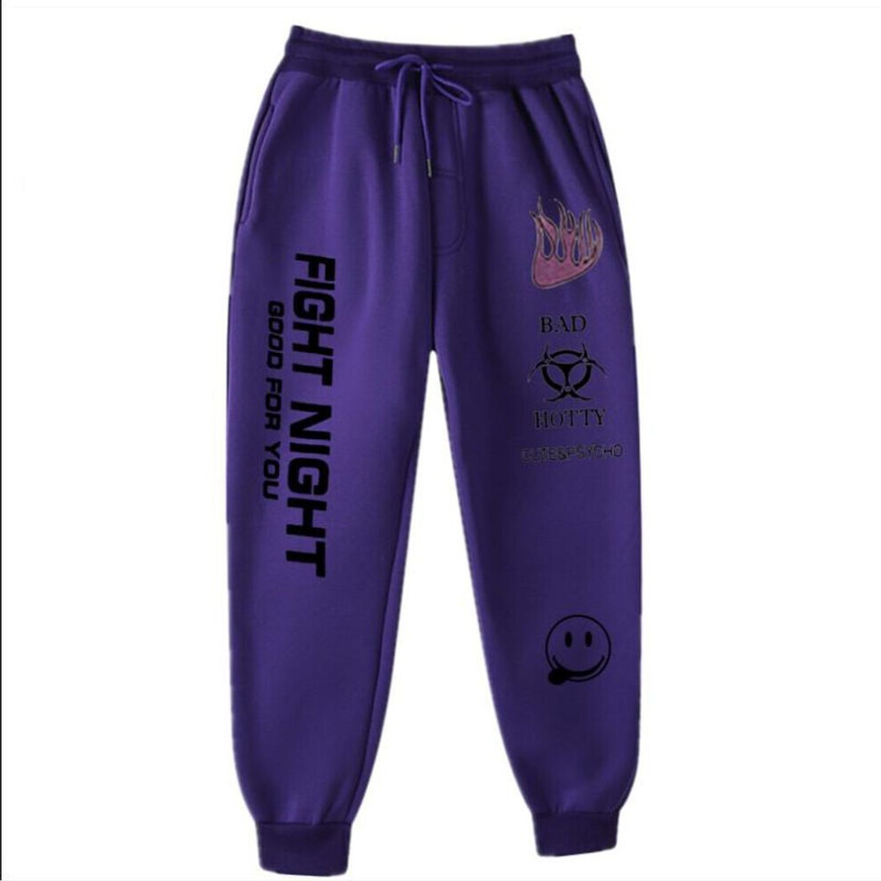 (violet, L) Letter Print Sweatpants Baggy Pants Women Joggers Harajuku Wide Leg Pencil Trousers Loose High Waist Sweat Pants Fight