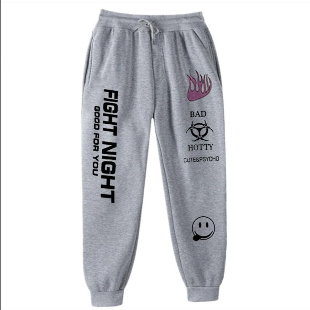 (grey, XXXL) Letter Print Sweatpants Baggy Pants Women Joggers Harajuku Wide Leg Pencil Trousers Loose High Waist Sweat Pants Fight