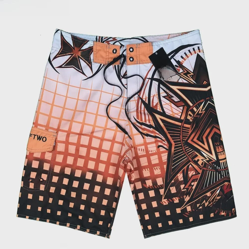 (orange, 32) Short de surf à carreaux à séchage rapide pour hommes - 2023 vêtements de plage pour les vacances d'été en quatre couleurs