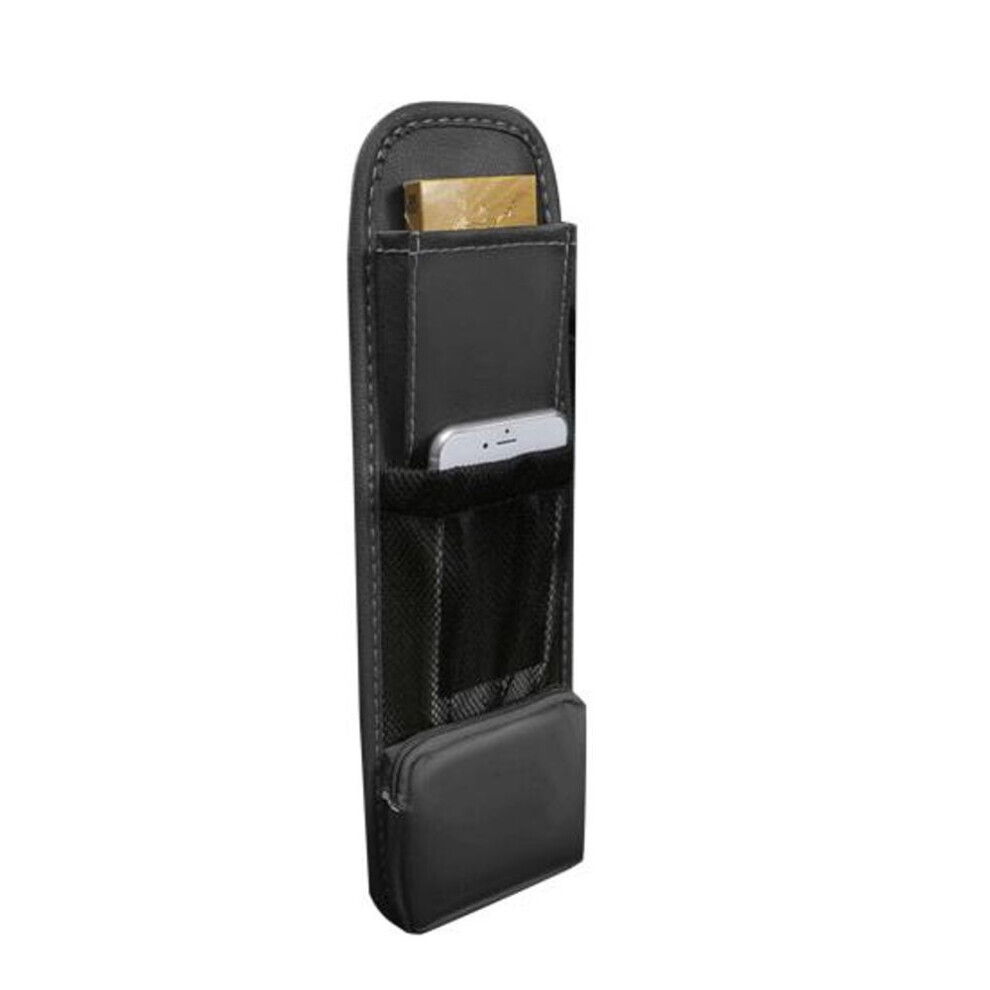(noir) Organisateur latéral de siège de voiture en simili cuir avec pochette en filet Sac porte-cartes de téléphone durable pour siège de voiture