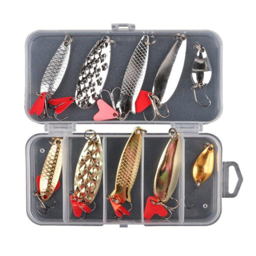 10 Pcs Angeln Metall Löffel Köder Kit Set Köder Pailletten Spinner Köder 2