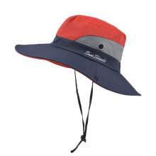 (Rouge) Chapeau de pêcheur pliable unisexe pour homme et enfant, à large bord, style décontracté, été