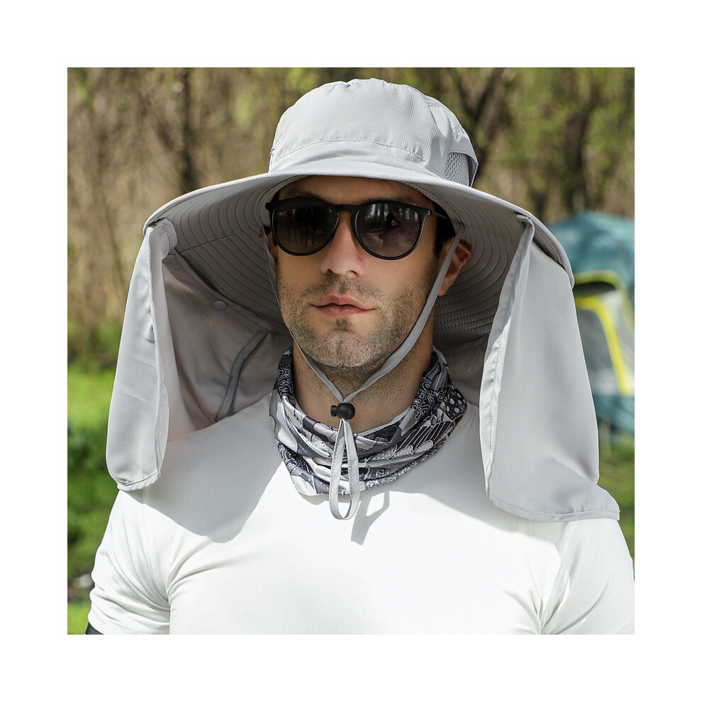 (réglable 56-60 cm gris clair) Chapeau de pêcheur d'été pour homme, grande écharpe respirante UPF 50+, pêche