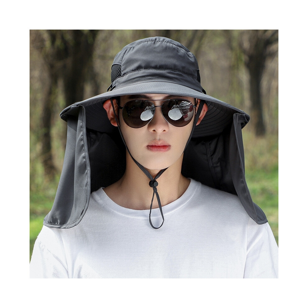 (réglable 56-60 cm gris foncé) Chapeau de pêche d'été pour homme, grande écharpe respirante UPF 50+, chapeau de