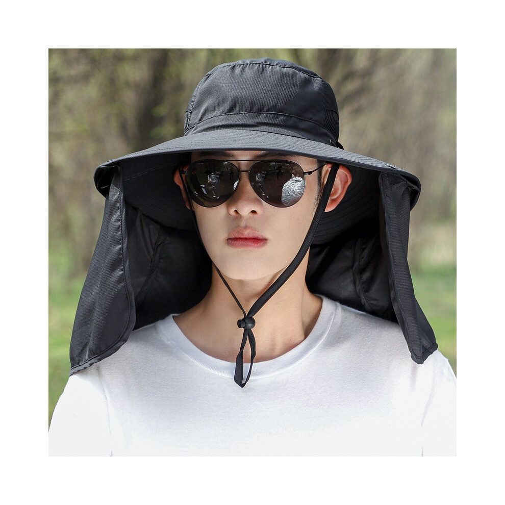 (réglable 56-60 cm noir) Chapeau de pêcheur d'été pour hommes, grande écharpe respirante UPF50+
