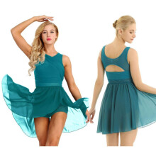 (groen, S) Lyrische dames elastische asymmetrische dansjurk gymnastiek moderne eigentijdse leotard danskleding