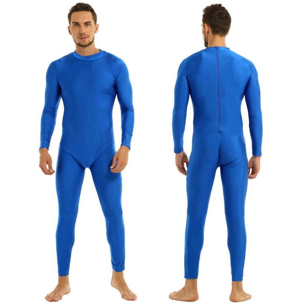 (bleu, moyen) Body une pièce pour homme avec col roulé et manches longues Unitard Spandex Leotard Dancewear