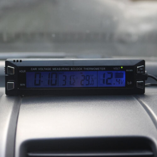 Multifunctionele 3-in-1 digitale autoklok, spannings- en temperatuurmeter, thermometer en voltmeter