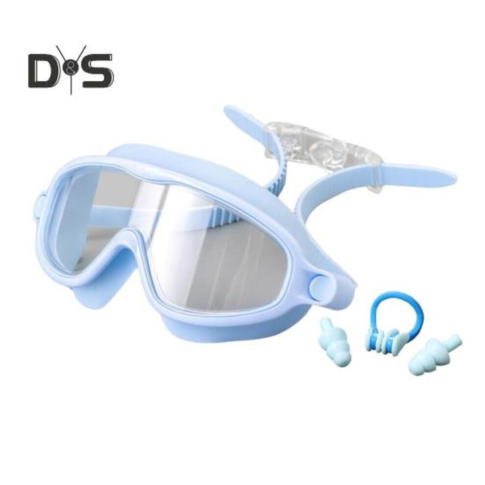 (light blue) Swim Goggles Set Wide View Anti Fog Swimming Goggles With Nose Clips And Earplugs Kids No Leaking Pool Goggles