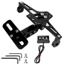 (zwart) Met LED-licht CNC aluminium verstelbare motoraccessoires Motorfiets kentekenplaathouder frame