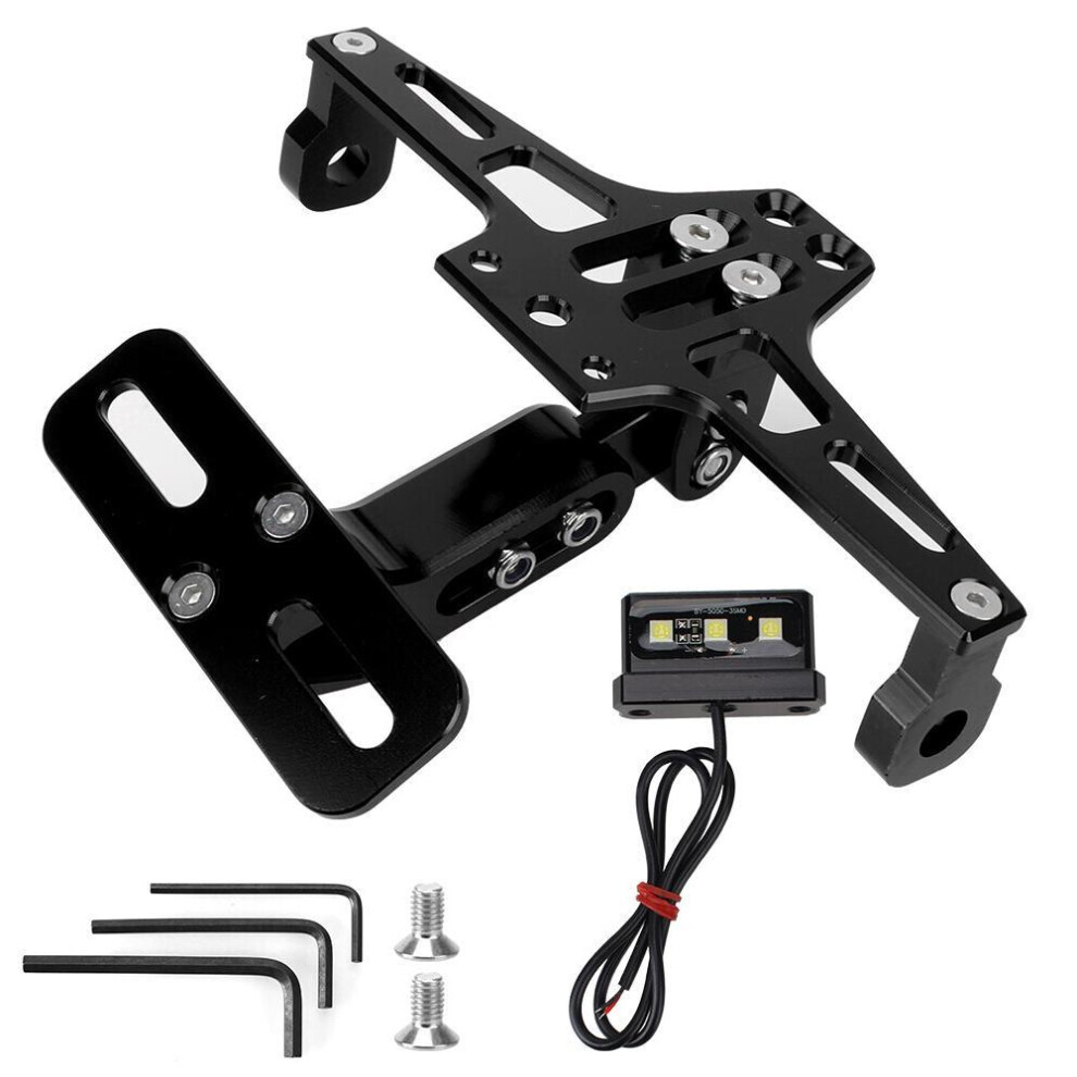 (noir) Support de plaque d'immatriculation en aluminium Cnc ajustable avec lumière Led Accessoires Moto