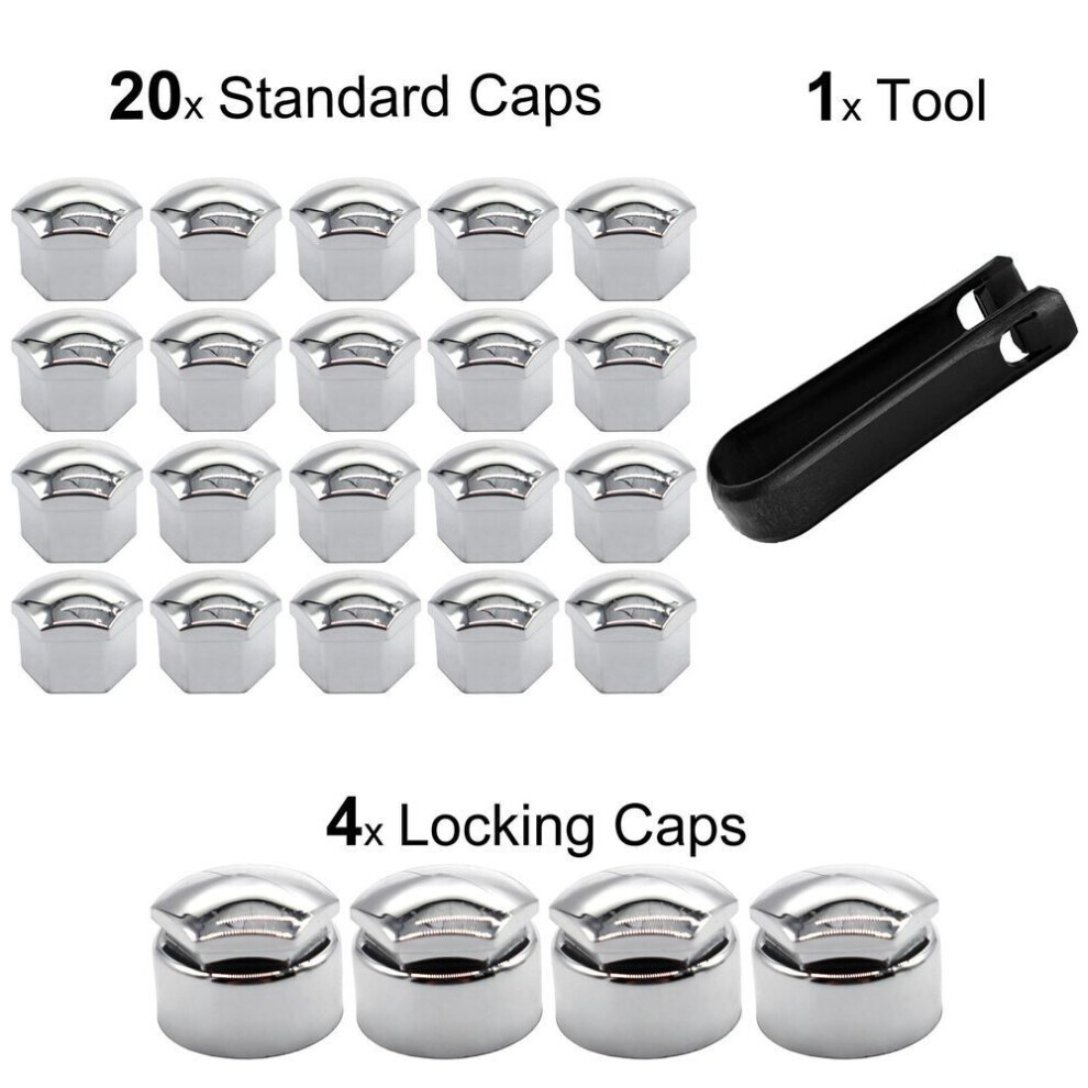 24pcs 17mm Car Chrome Wheel Nut Caps Protector Hub Tighten Screws Covers Tyre Nut Bolts Outward Decoration Studs Guard Vehicle