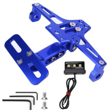 (blu) Con luce a LED CNC in alluminio regolabile per moto, accessori, supporto per targa per moto, staffa
