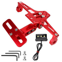 (rood) Met LED-licht CNC aluminium verstelbare motoraccessoires Motorfiets kentekenplaathouder frame