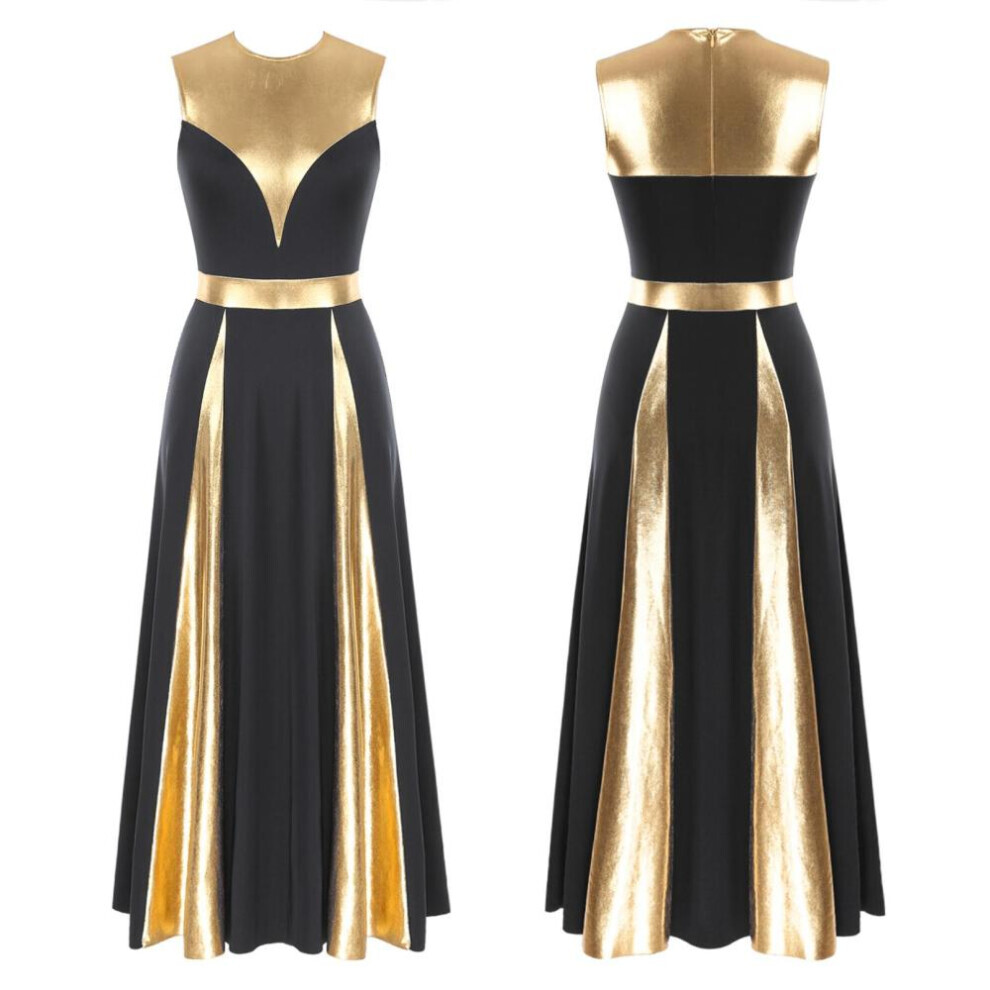 (noir, L) Robe de danse liturgique et de louange métallisée pour femme Costume de danse lyrique sans manches Vêtements de danse de louange
