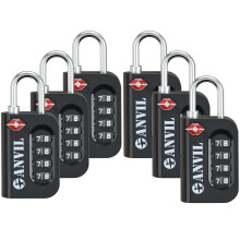 TSA-godkendt bagagel?s - 4-cifrede kombinationsh?ngel?se med en h?rdet st?lb?jle - Rejsel?se til kufferter Bagage (sort 6-pack)