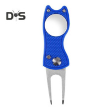 (blau) Golf-Divot-Tool mit Pop-up-Knopf, faltbare Golf-Divot-Reparaturgabel aus Metall, grünes Tool