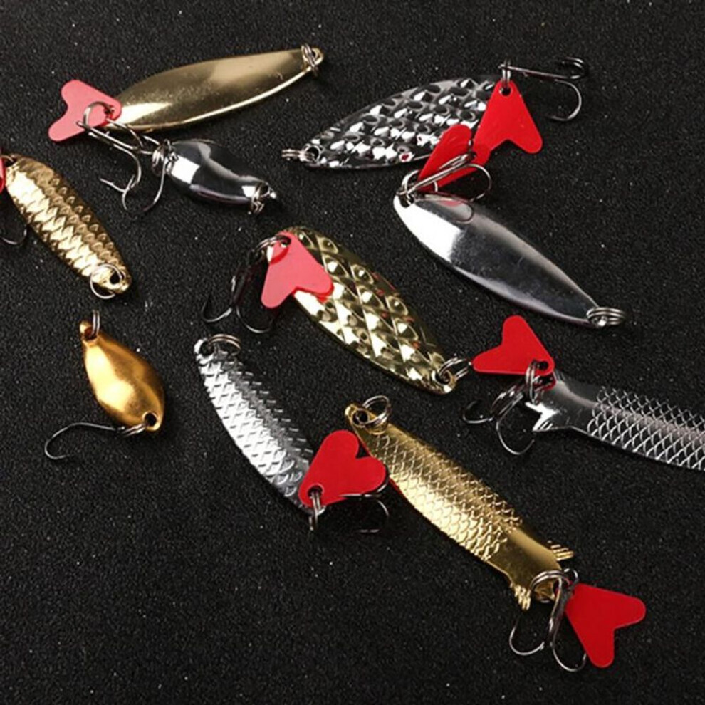 10pcs Fishing Metal Spoon Lure Kit Set Gold Silver Baits Sequins Spinner Lures