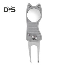 (grau) Golf-Divot-Tool mit Pop-up-Knopf, faltbare Golf-Divot-Reparaturgabel aus Metall, grünes Tool
