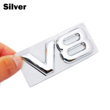 (zilver) Auto Metal Alloy 3D V8-logo Motorinhoud Kofferbak Achter Auto-embleem Decal Chrome V8 Zijvleugel