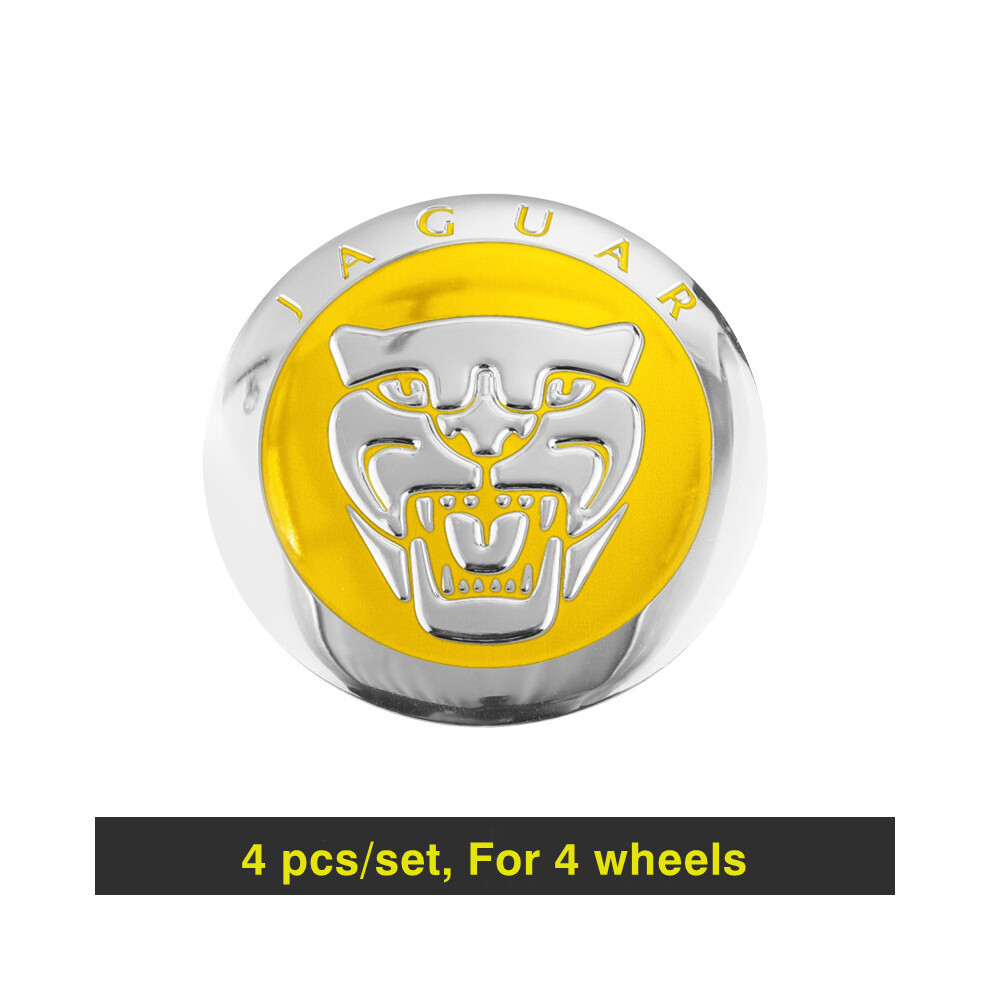 (Jaune argenté) 4pcs Autocollant de moyeu de roue de voiture 56mm Couverture Accessoires de voiture Jaguar XF