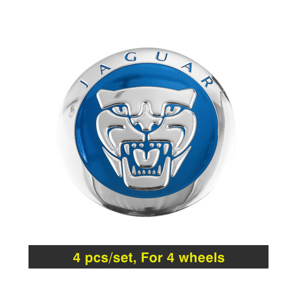 (Bleu argenté) 4 pièces Autocollant de moyeu de roue de voiture 56 mm Couverture Accessoires de voiture Jaguar